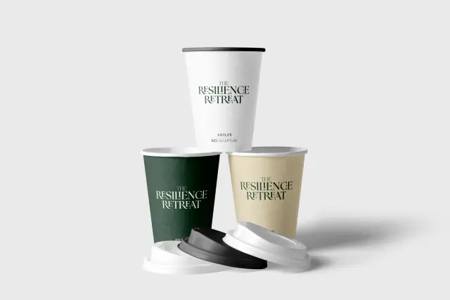 Antler x Bio Sculpture logo coffee cups — Resilience Retreat